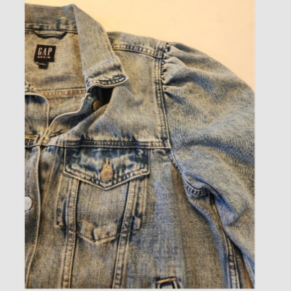 Gap Denim Puff Sleeve Icon Button Jean JACKET Medium Blue Wash - Picture 7 of 10
